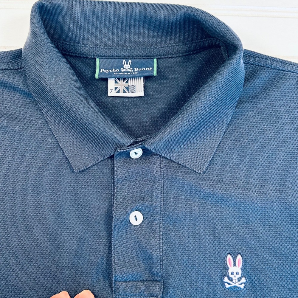 Psycho Bunny Classic Pique Polo Shirt Men's 7 XL Navy Blue Pima Cotton Golf